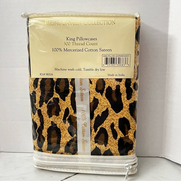 Two King Size Leopard Print Pillowcases 300 Thread Count Brown/Black 20" X 40" - Picture 2 of 5